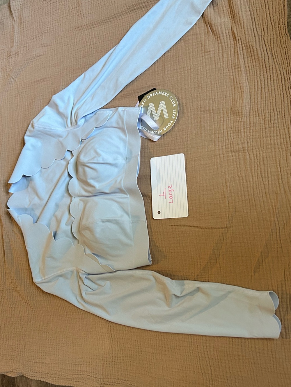 Scalloped Long-Sleeve Crop Top in Light Blue